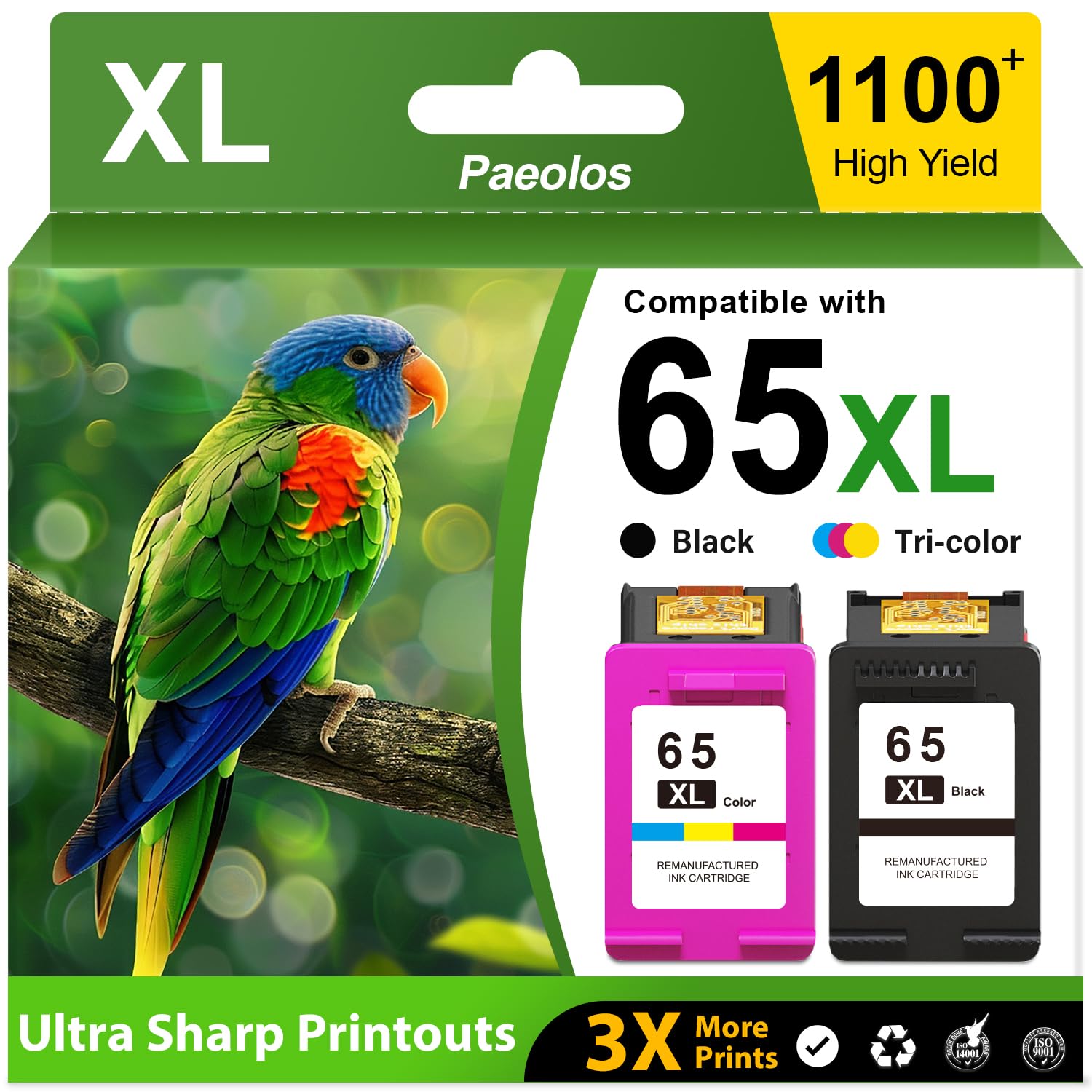Photo 1 of Paeolos 65XL Ink Cartridges Black & Color (2-Pack)