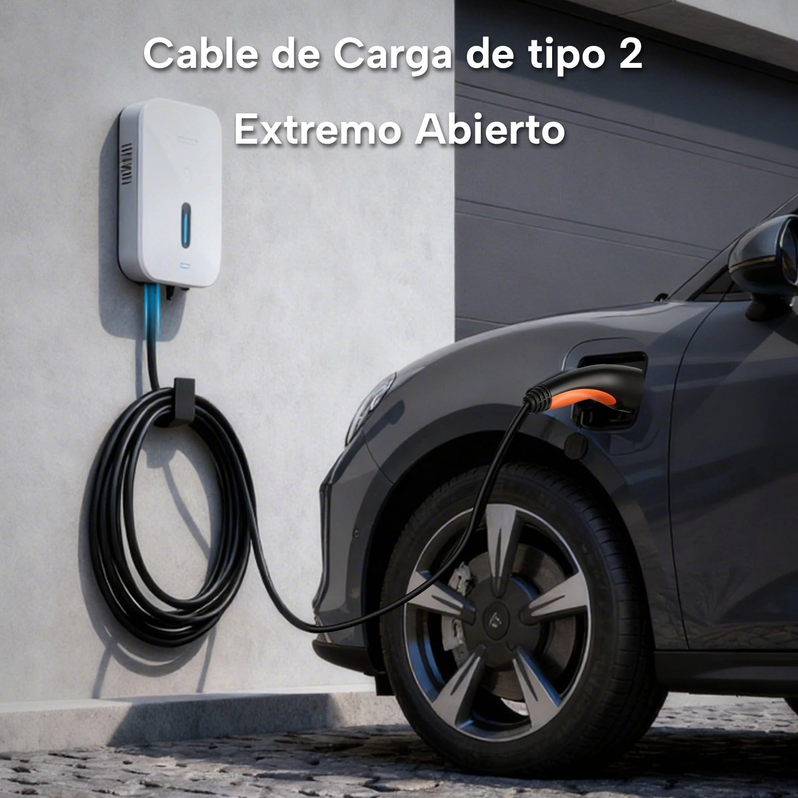 Cable de Carga Tipo 2 Extremo Abierto, 7 kW/monofásico/32 A/8 m | Cable de Repuesto para Wallbox y estación de Carga Tipo 2