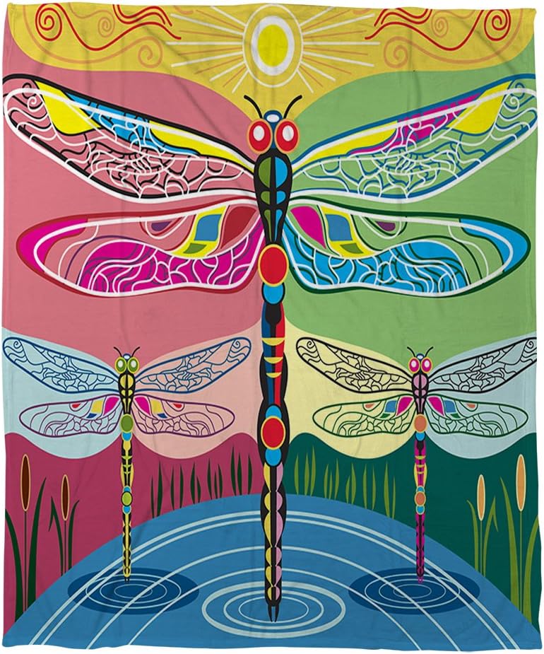 Manual Woodworkers & Weavers Coral Fleece Throw Blanket, 50 by 60-Inch, Dragonflies