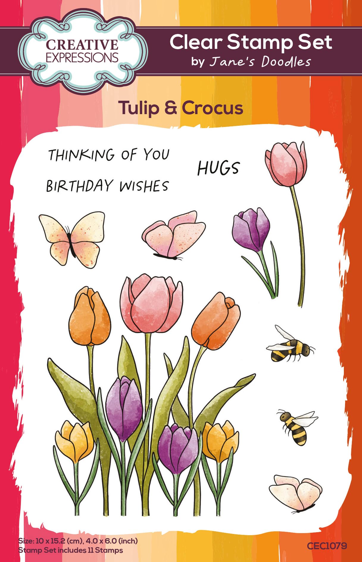 Jane's Doodles Clear Creative Expressions Tulip & Crocus 4 In X 6 In Stamp Set, 4 X 6 In