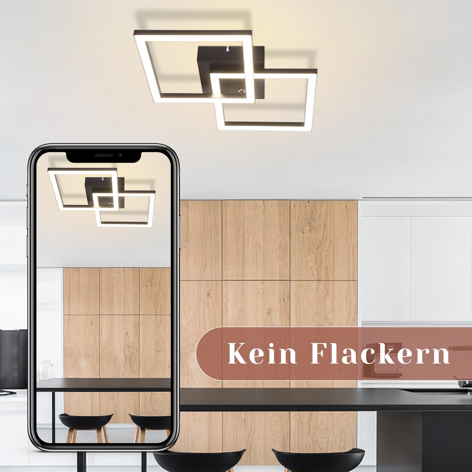 Homefire Plafonnier LED Cuisine 24W 4000K Luminaire Cuisine Plafond Noire | Plafonnier Salon Design Moderne Plafonniers Chambre métal Lampe de Salon Carré Eclairage de Lampe Plafond pour Couloir Bureau