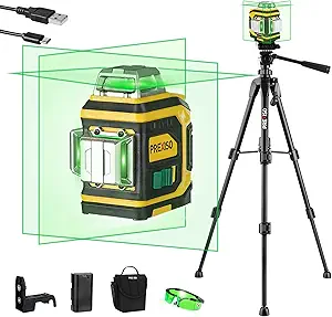 PREXISO Rechargeable 360° Self Leveling Green Laser Level with Tripod, Magnetic Base, Glasses - For Construction, Tile, Home Renovation