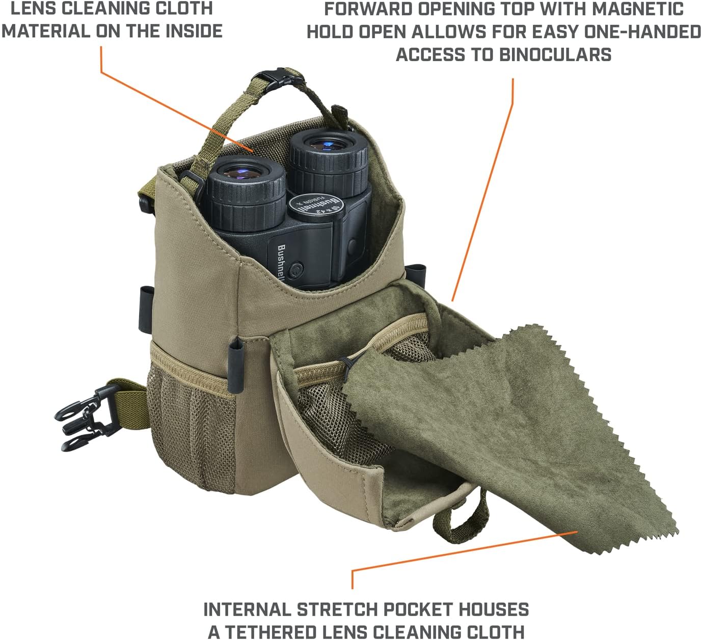 Bushnell Vault Binoculars Pack, Rugged Carrying Case for Outdoor Enthusiasts with Water-Resistant Design and Multiple Pockets, Slate Green