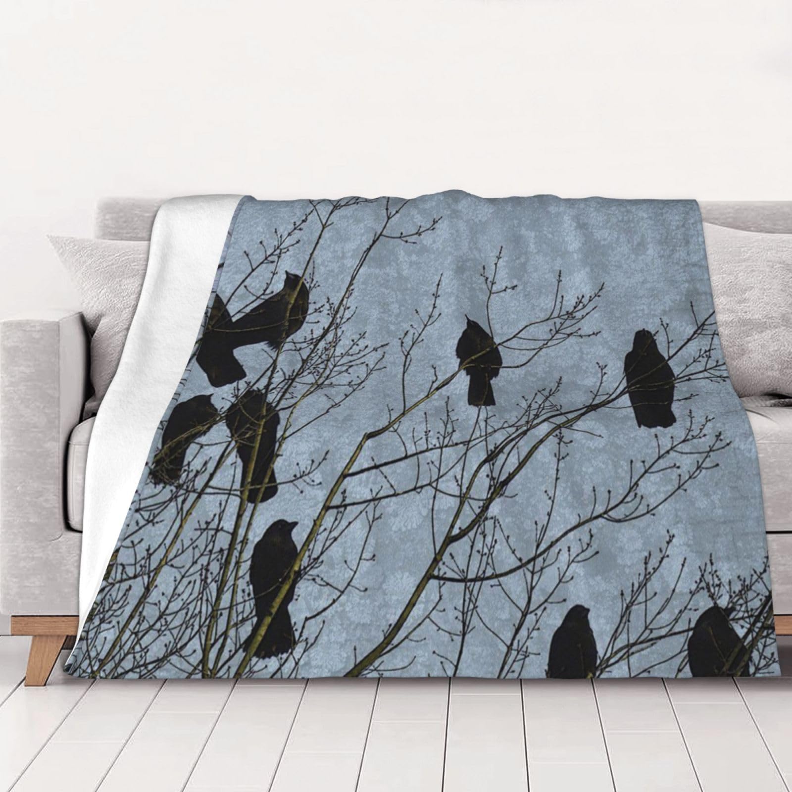 Couverture chaude en flanelle corbeau noir avec finitions premium 280g
