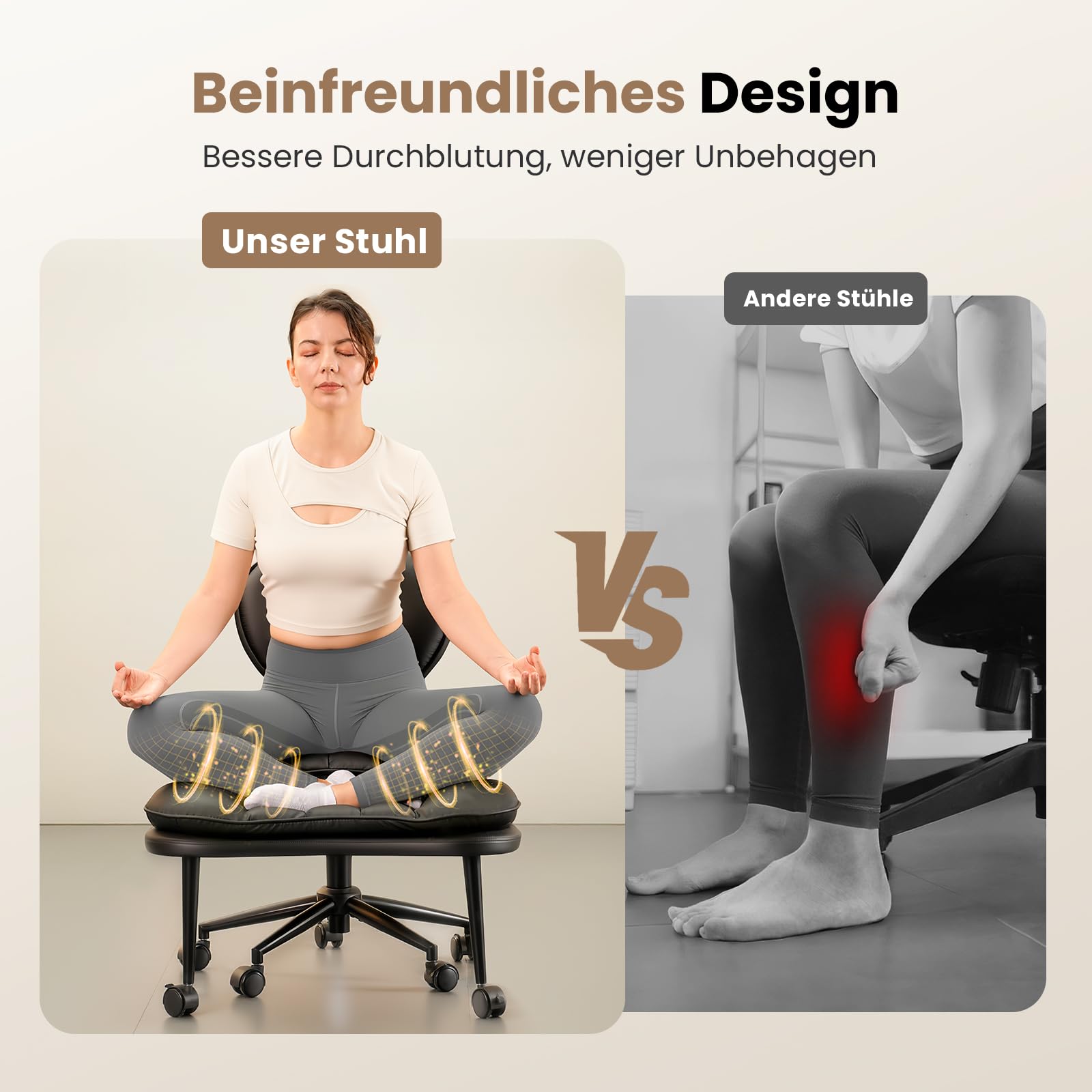 HOMRELEXA Bürostuhl mit Kreuzbeinen, 360° drehbar, Ergonomischer Kniestuhl, Criss Cross Schreibtischstuhl mit Verstellbarer Höhe, ADHS-Meditationsstuhl mit Rückenstütze, Cloud PU-Leder, Schwarz