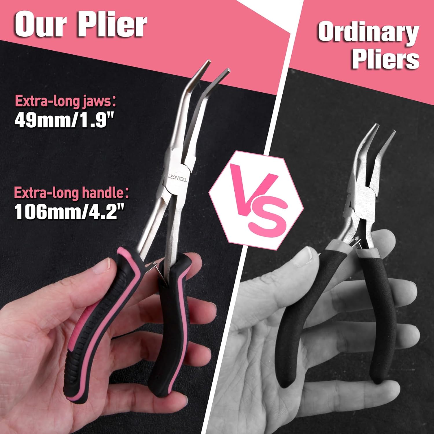 7-Inch Long Reach Bent Needle Nose Pliers Smooth Jaws Bent Long Nose Pliers Extra Long Needle Nose Pliers Jewelry Pliers for Jewelry Making, Wire Wrapping and Object Gripping, Non-slip Handle