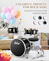 Vista 3 de Eastar Batería de 14'' para Niños Principiantes, 3 Piezas con Bombo Tom Snare, Trono Ajustable, Platillo, Pedal y Dos Pares de Baquetas, Metálico