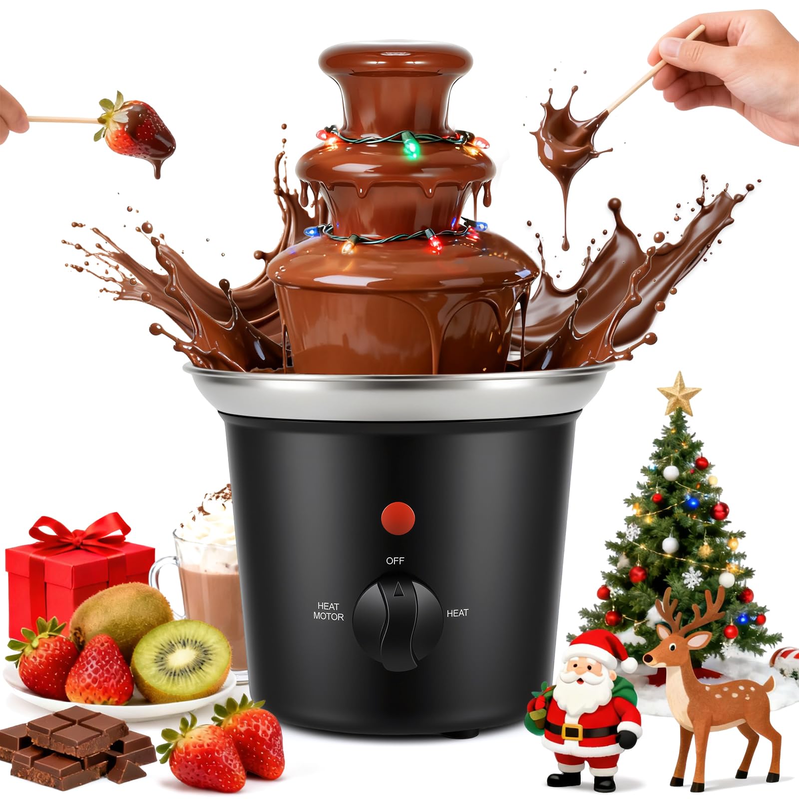 Dreamhigh® Schokoladenbrunnen 3-Stufig, 450ml Schokobrunnen Klein, Chocolate Fountain, Effiziente Heizung, Leicht zu Reinigen, für Geburtstage, Party, Familienversammlungen, Weihnachten, Silvester