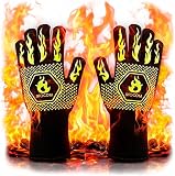 RIOGOM® Guantes Barbacoa y Cocina Leña 800 °C Resistentes al Calor Altas Temperaturas | Guantes Horno Profesional e Ignífugos Chimenea | Tallas L y XL | BBQ Accessories Antideslizantes (M/L)