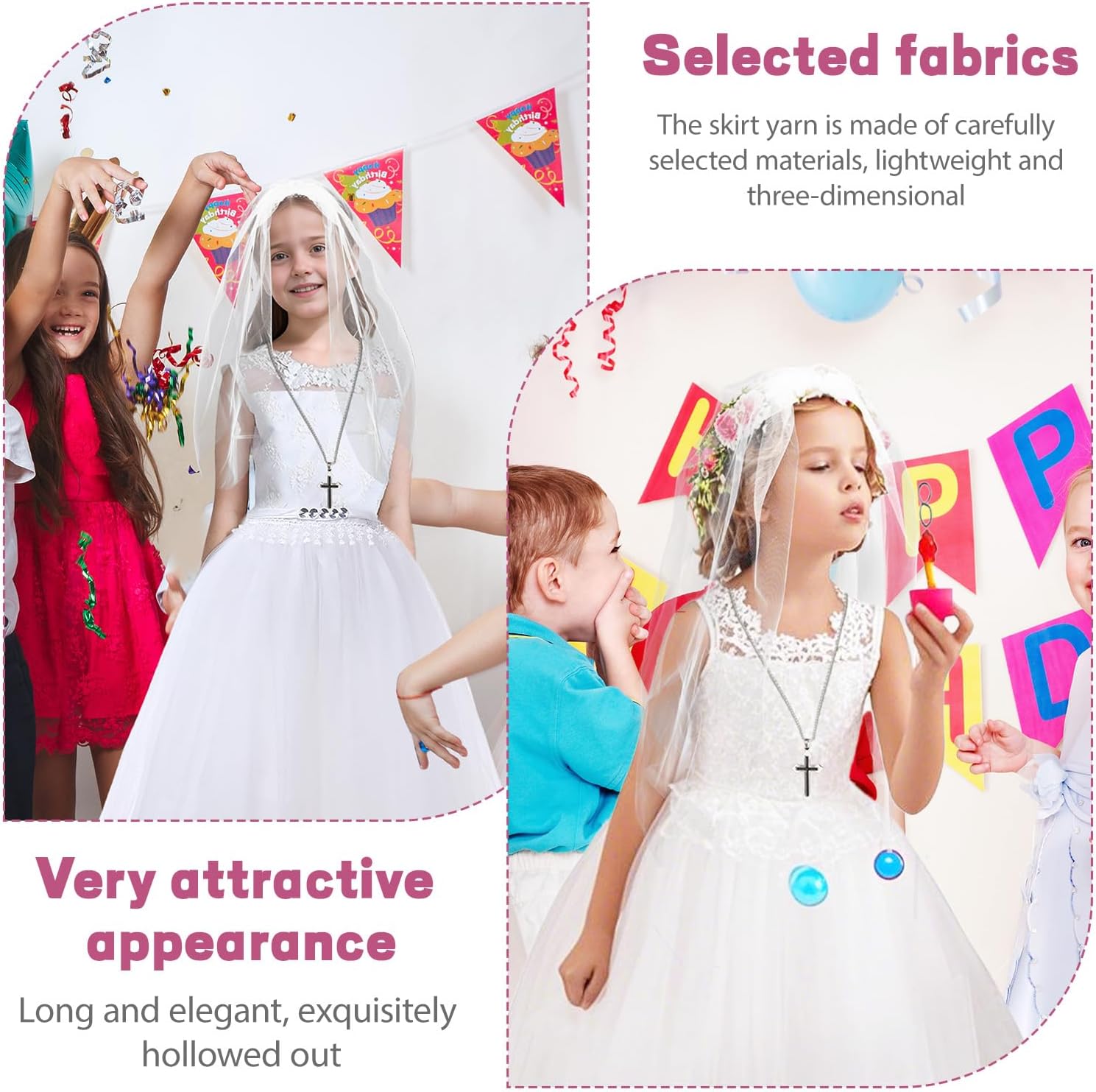 3Pcs First Communion Veils Lady First Communion Dress for Easter Costume Wedding Party Dresses Set
