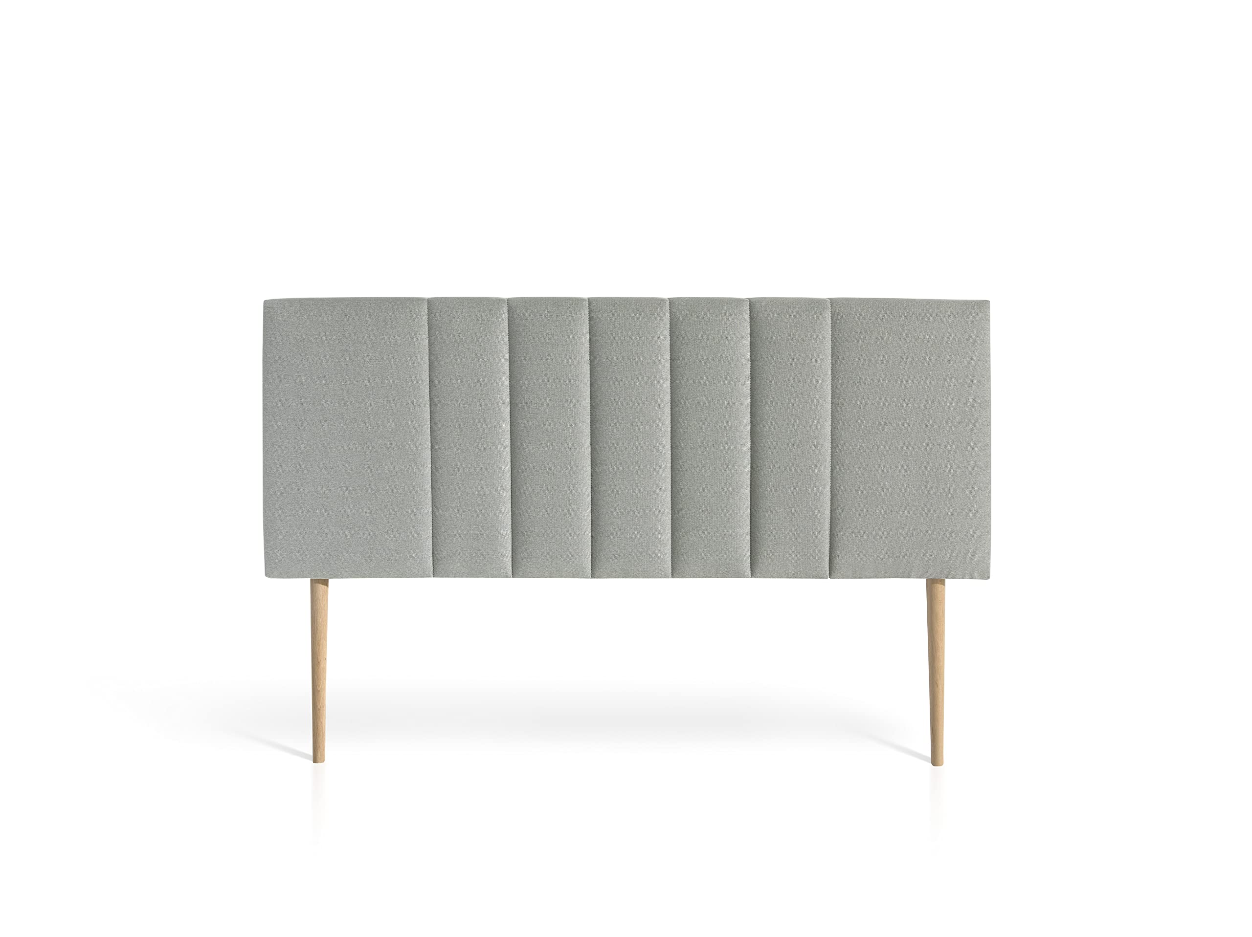MOMMAHOME® Cabecero de Cama Luna en Tela Con Patas de Madera - Tapizado Suave, Acolchado, Incluye Herrajes - Color Gris, 150 x 60 + 40cm de Patas