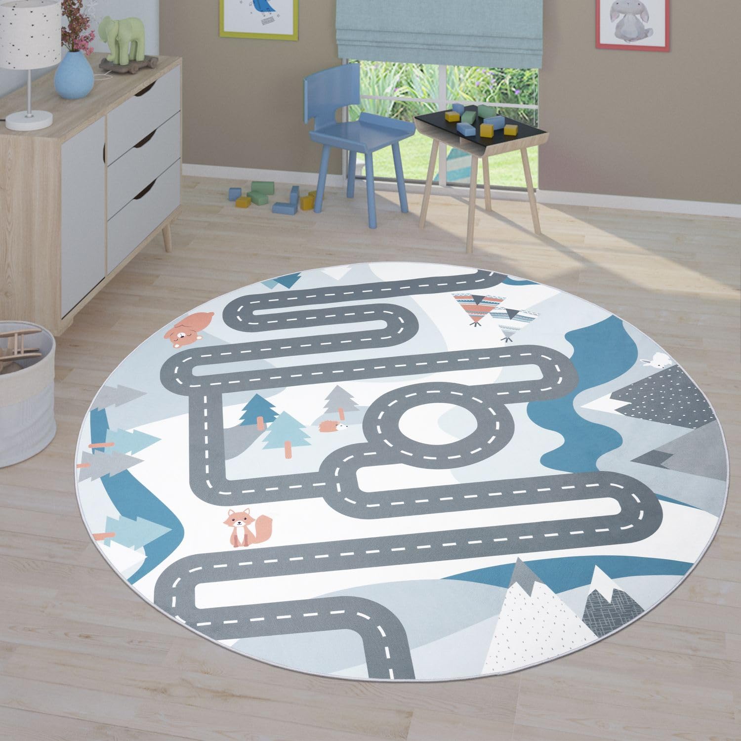 TT Home Kinderteppich Rund 200cm - 3D Löwen Design Für Spielzimmer & Outdoor
