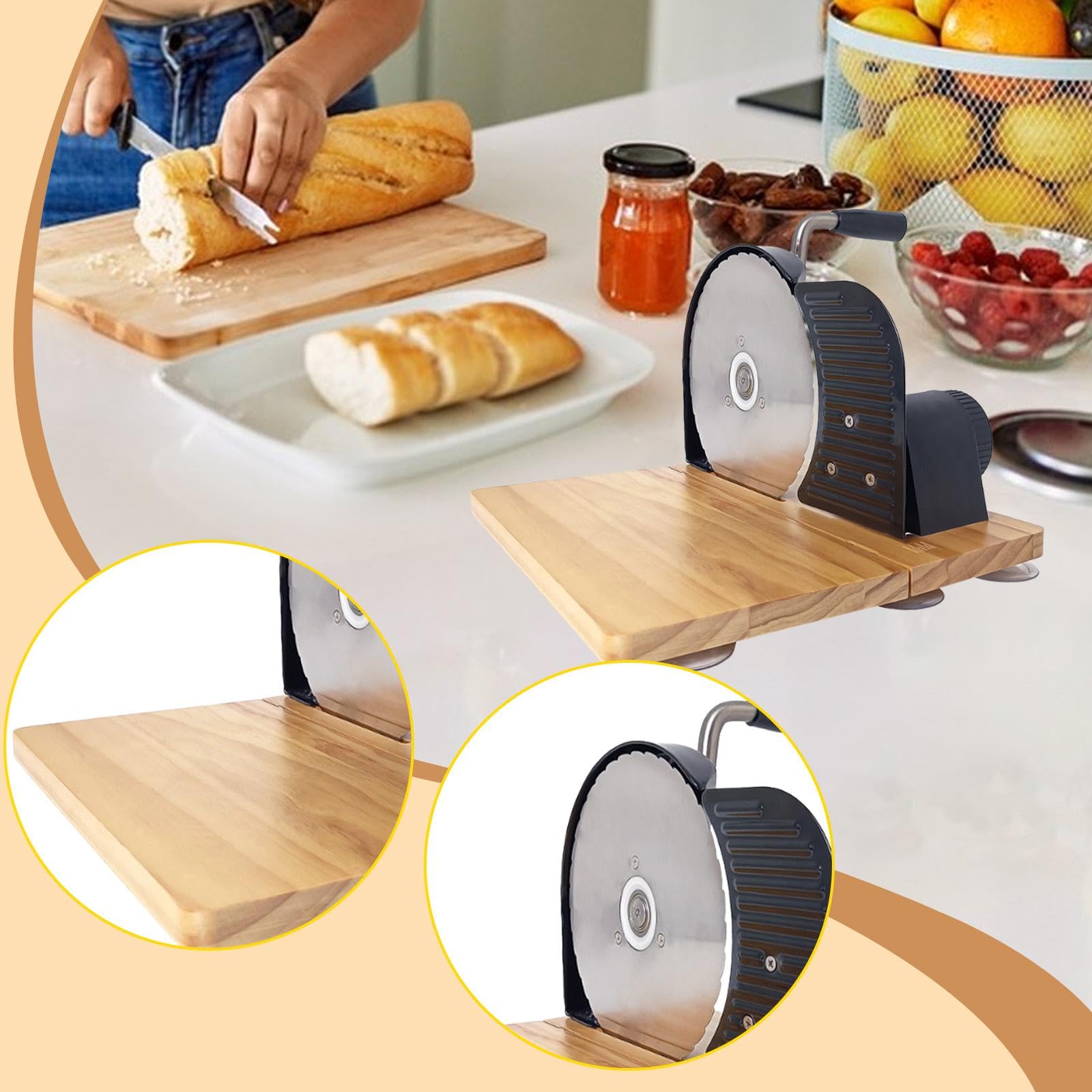 Rebanadora de Pan Máquina para Rebanadas Cortador de Pan de Campo Herramienta Manual con Control de Espesor Preciso Adecuado para Aperitivos Y Comida, Plegable Negro, Individual