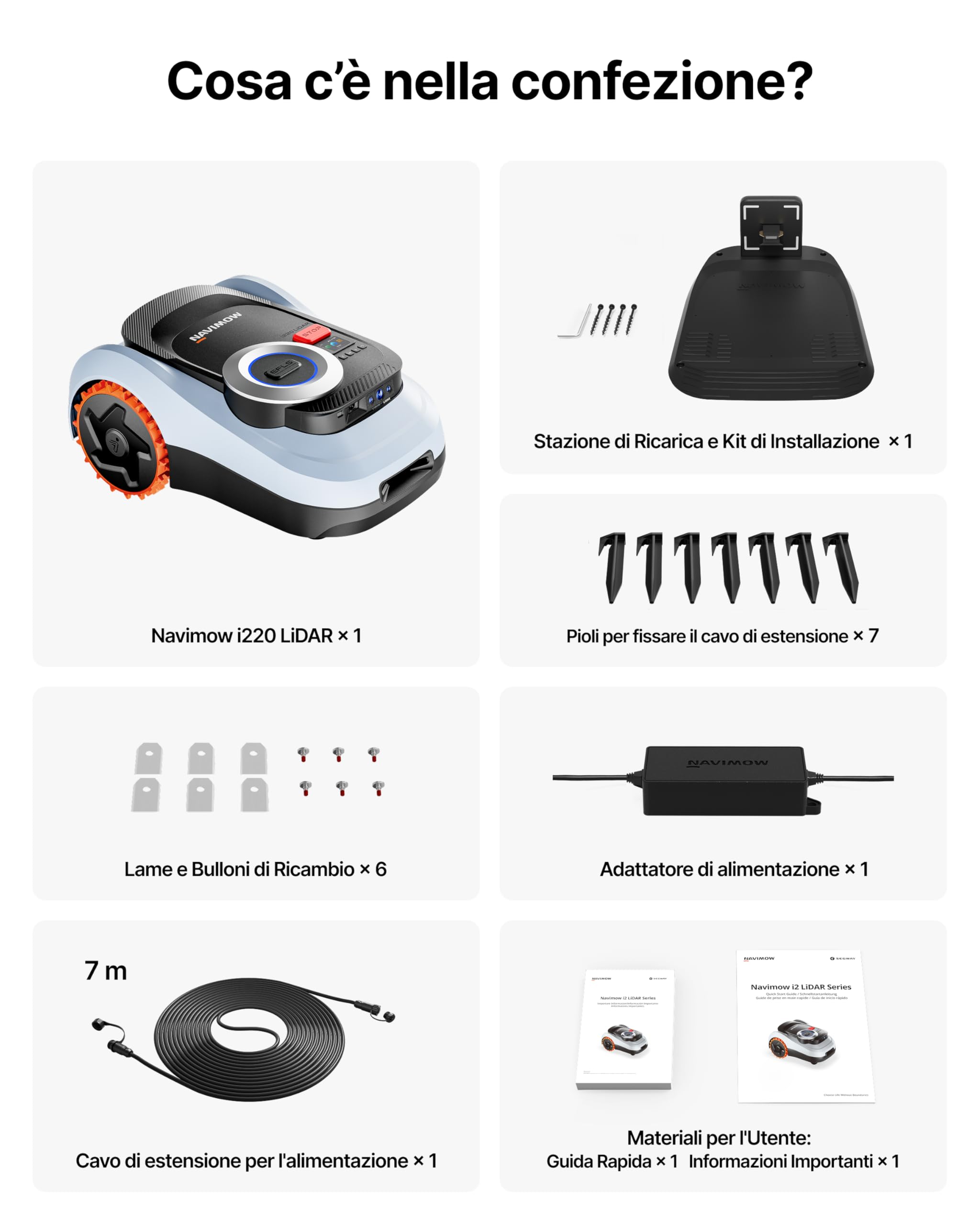 Segway Navimow i220 LiDAR Robot Tagliaerba Senza Filo Perimetrale per 2000m² con Garage M, Pendenze del 45%, LiDAR a stato solido + Vision, Mappatura Automatica, 4G integrato (Spedito separatamente)