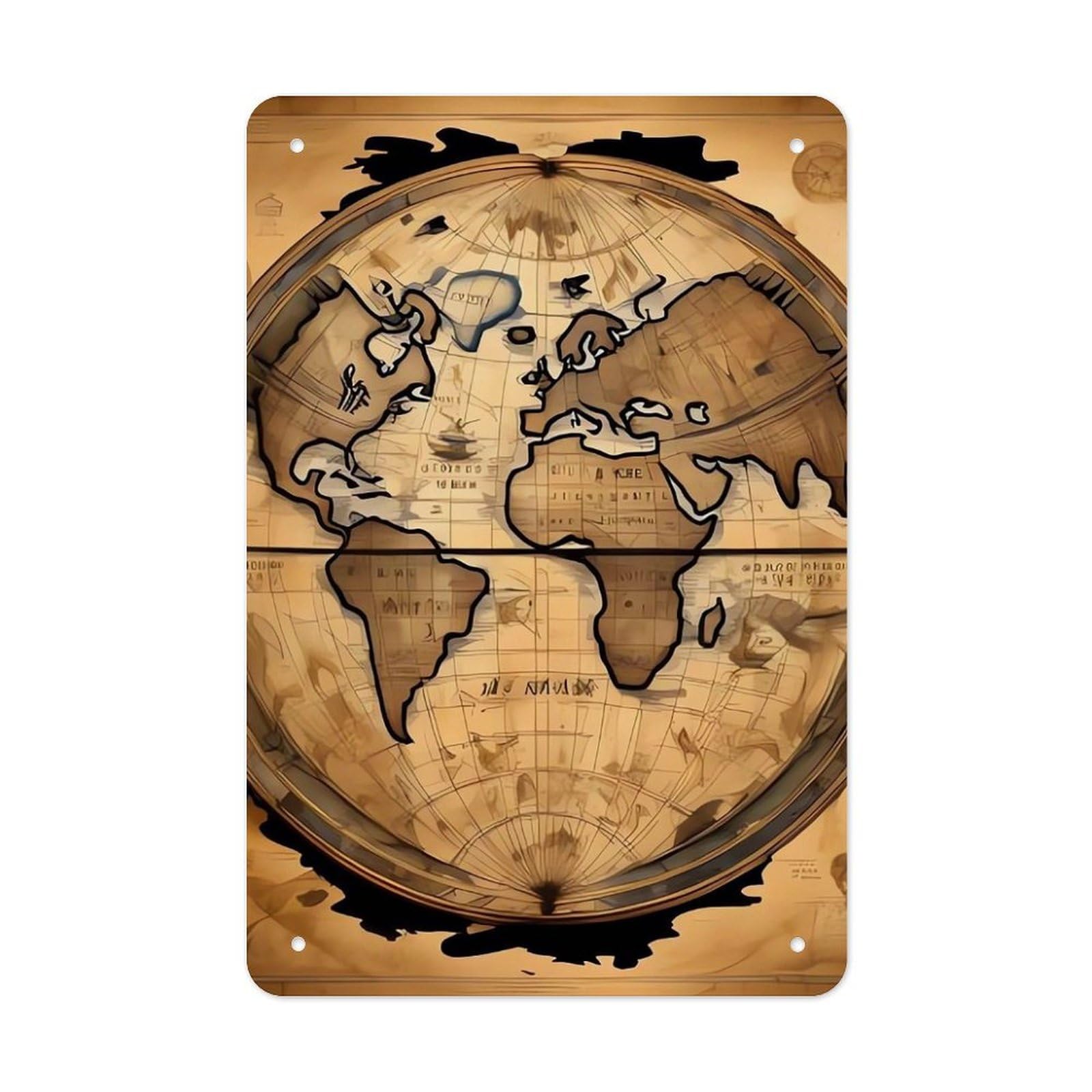QMNLKH Ancient Map World Globe Plaques for Wall Decor, Personalized Metal Tin Sign for Home, Multifunctional Poster for Office, Fashion Painting for Hallway, Wall Art Pictures, 7.9x11.8Inch