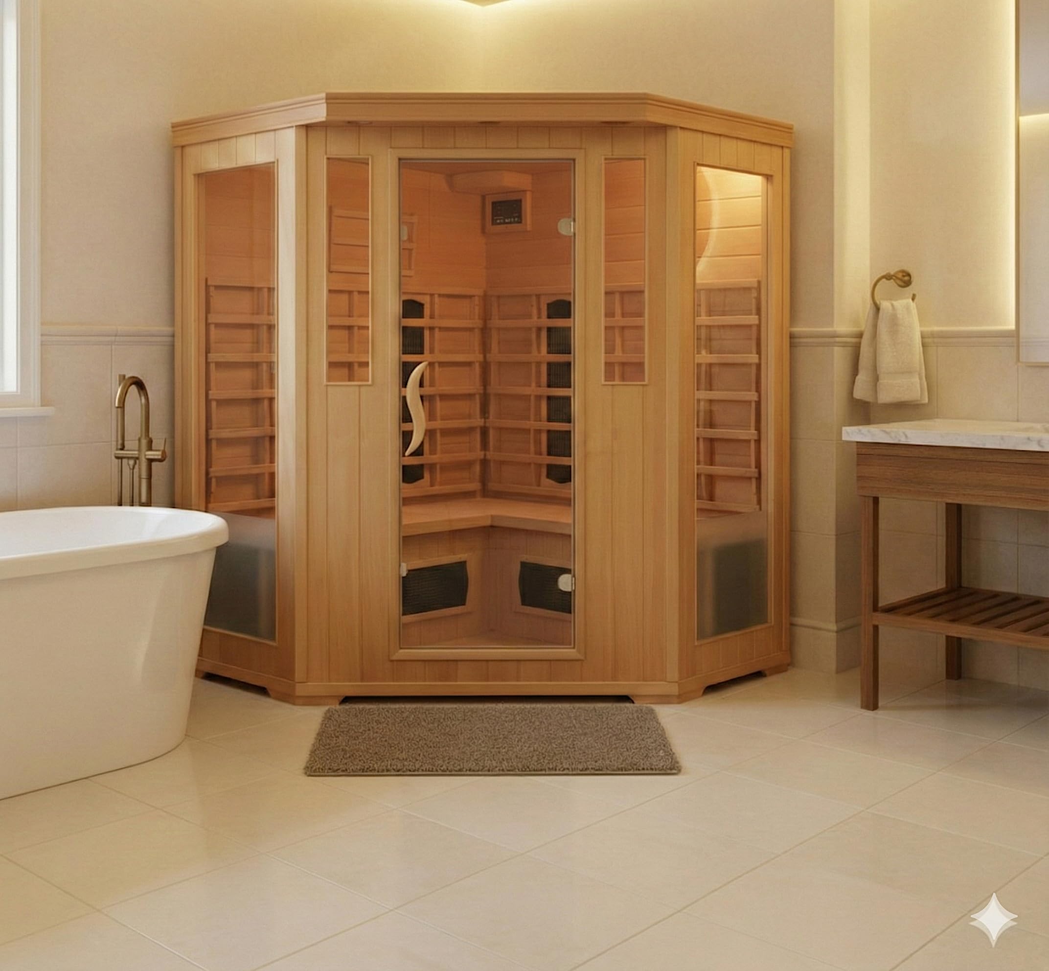 CONCEPT USINE | Cabina per sauna a infrarossi 3-4 posti in legno di tsuga | Calore secco economico | Cromoterapia con 5 lampade | 6 diffusori ceramici + 2 carboni | Stazione LCD | Radio Bluetooth |