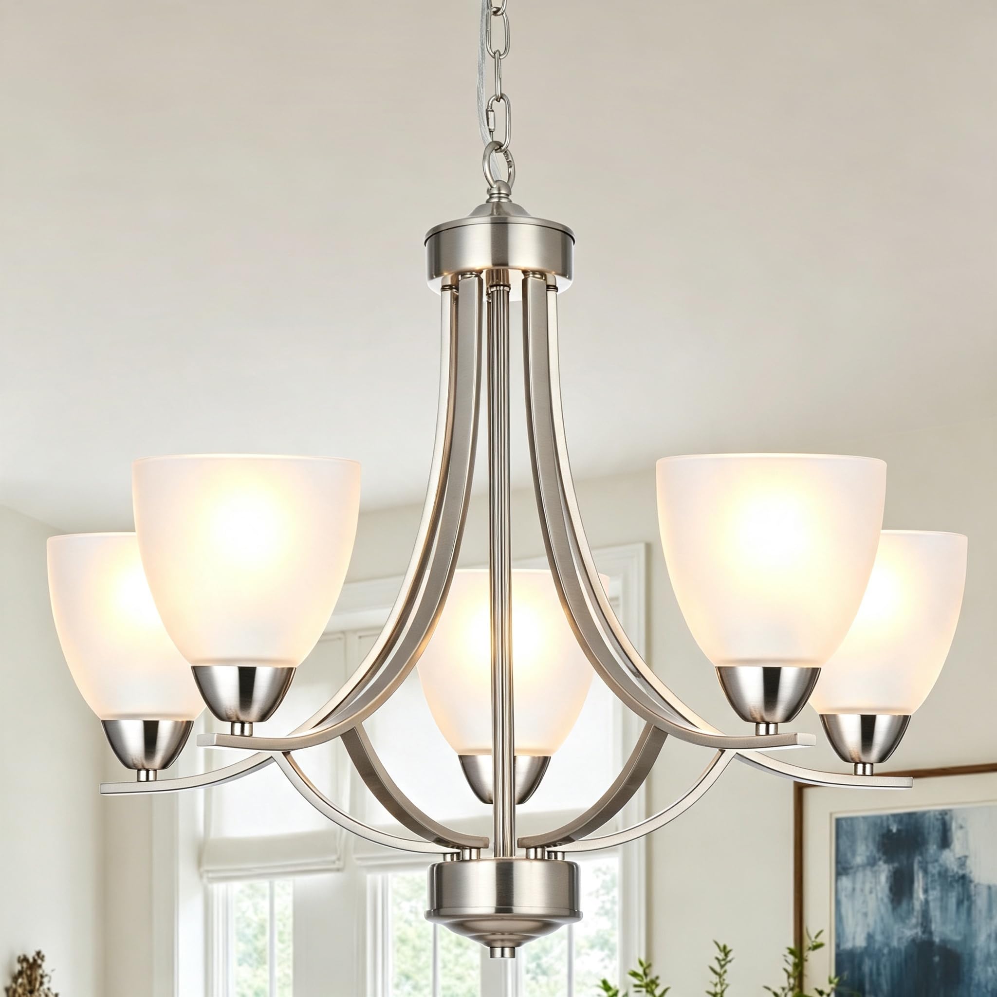 VINLUZ Contemporary Brushed Nickel Chandelier