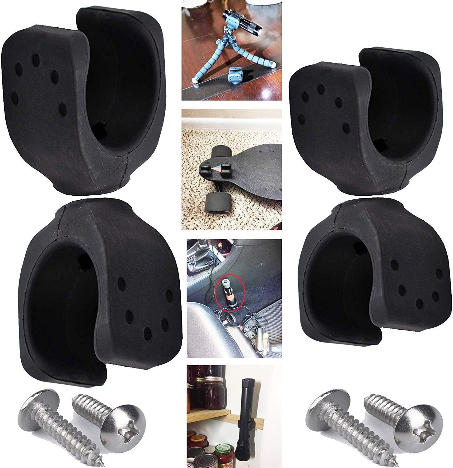 4/PK,（ Two Big and Two Small ）Universal Flashlight Mounted Brackets Rail Mounted, Works great to Mount Clips Clamps Holder for LED Flashlights & Similar Things, indoor/outdoor use - Flexible rubber