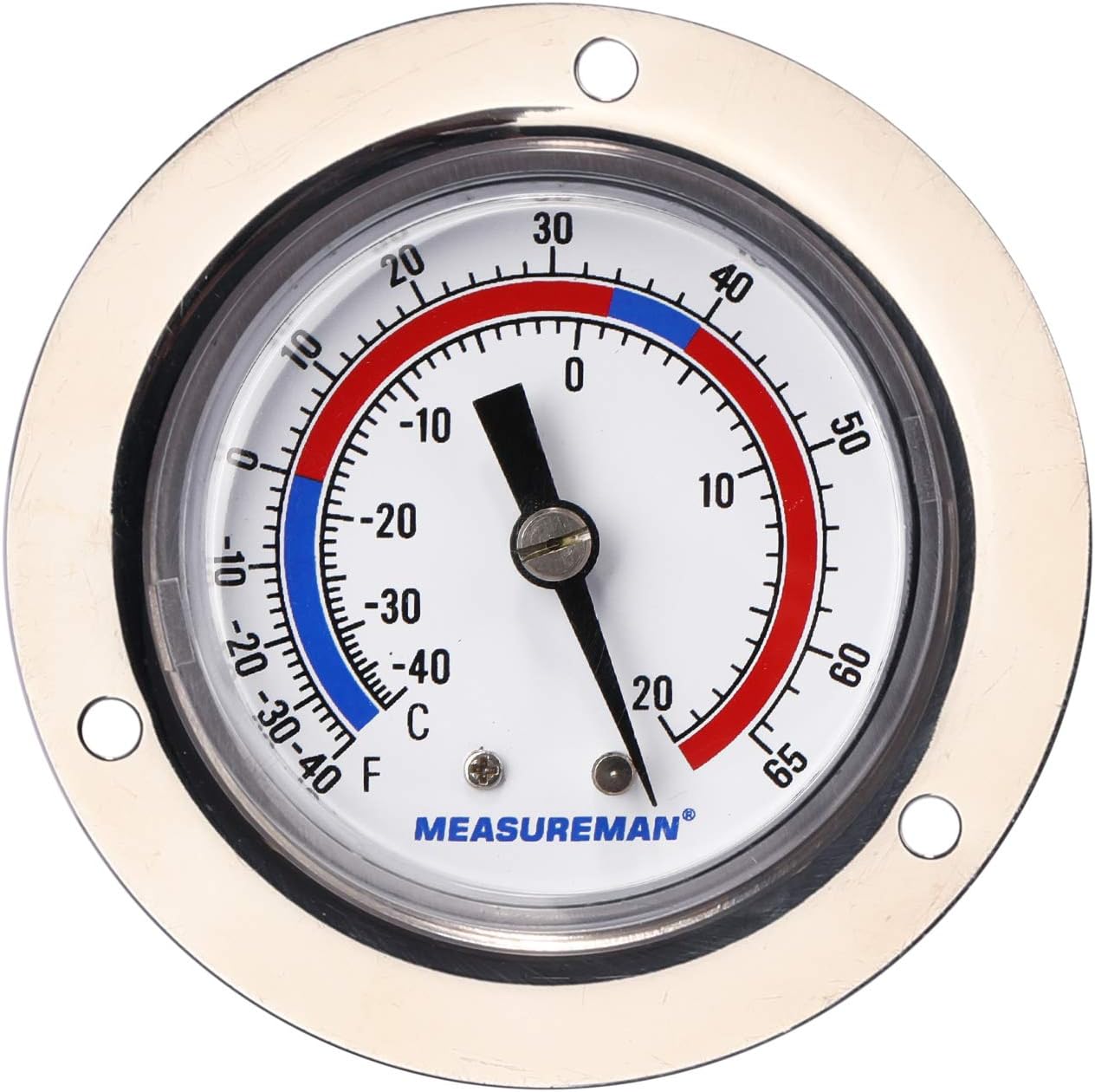 MEASUREMAN Vapor Capillary Flanged Panel Mount Refrigeration Thermometer, 2" Dial, 48" Capillary, -40-65 deg F/-40-20 deg C, Re-Calibration Available