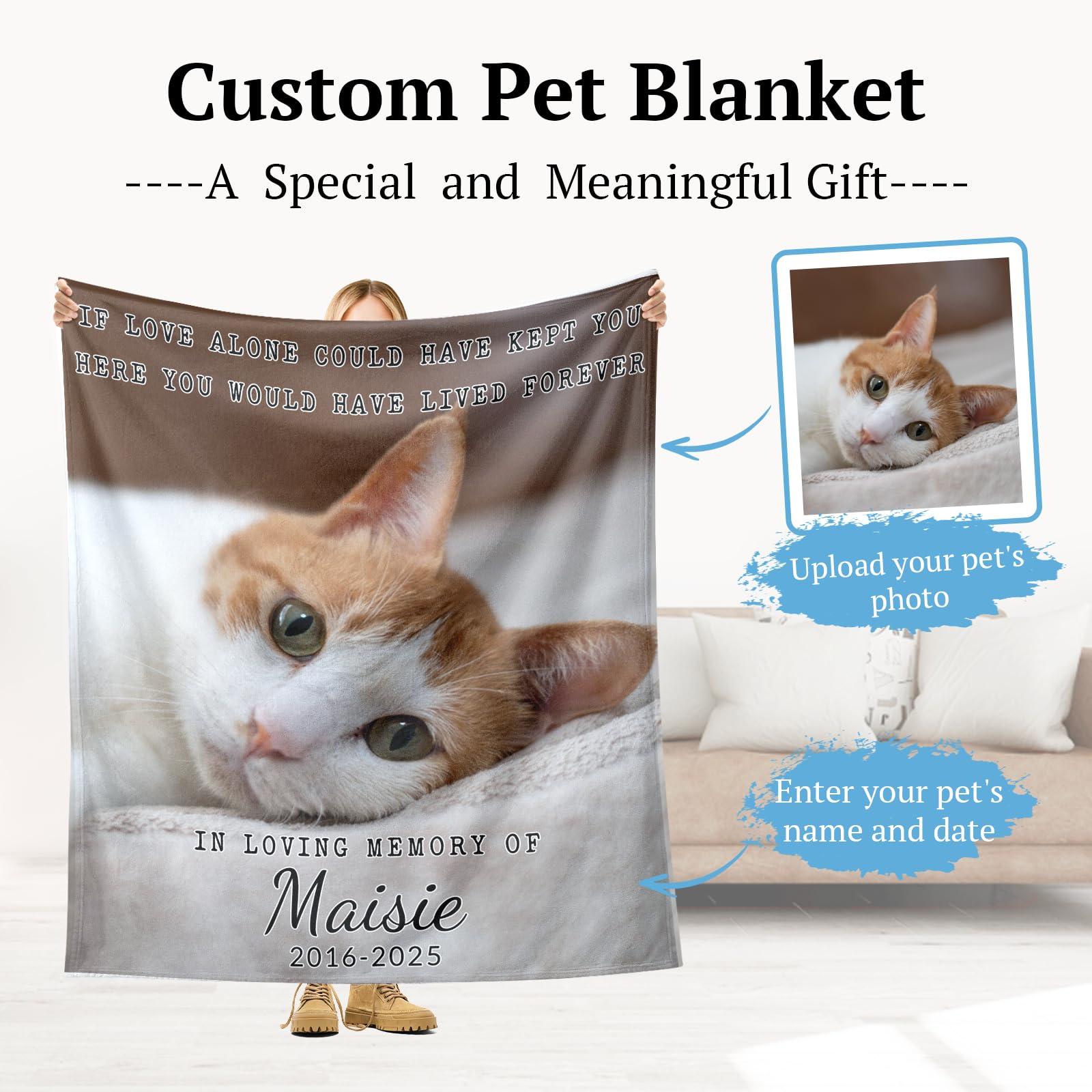 Personalized Pet Memorial Throw Blanket with Photo Pet Memorial Gifts for Dogs Cats Loss of Dog Sympathy Gift Custom Picture Remembrance Blankets Pet Loss Gifts Bereavement Grief Condolence Gifts