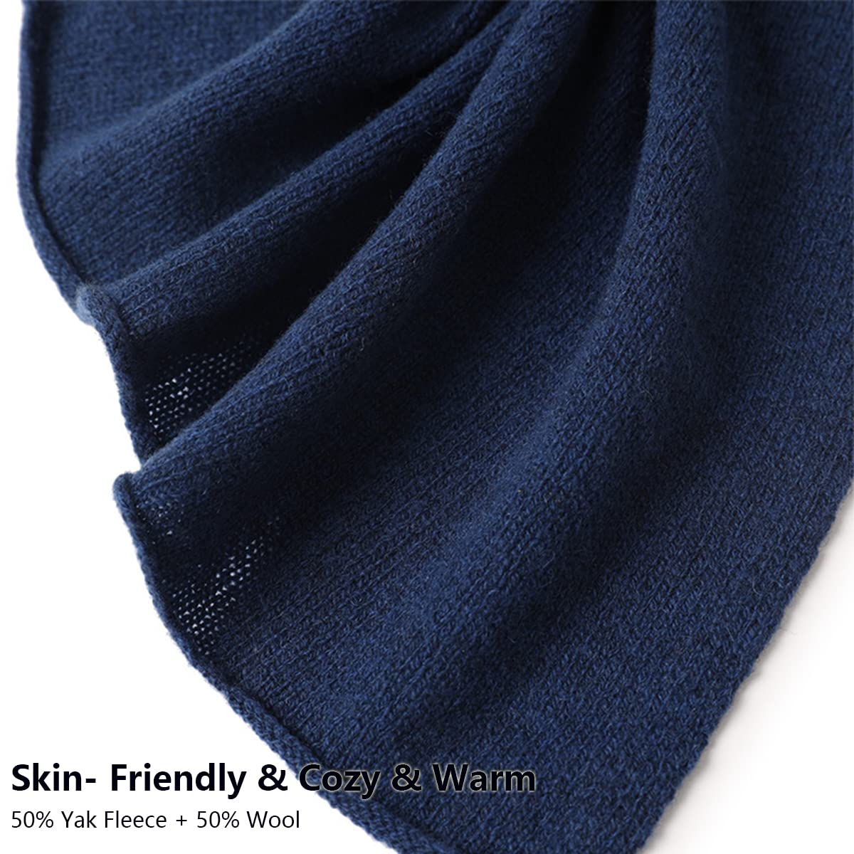 Invierno Cálido Bufanda de Punto para Hombre Mujer, Bufandas Largas de Lana y Yak Terciopelo Mezcla de Color Sólido, Unisex Braga Cuello Suave Punto Calentador para Esquí Deporte Regalos Navy Blue