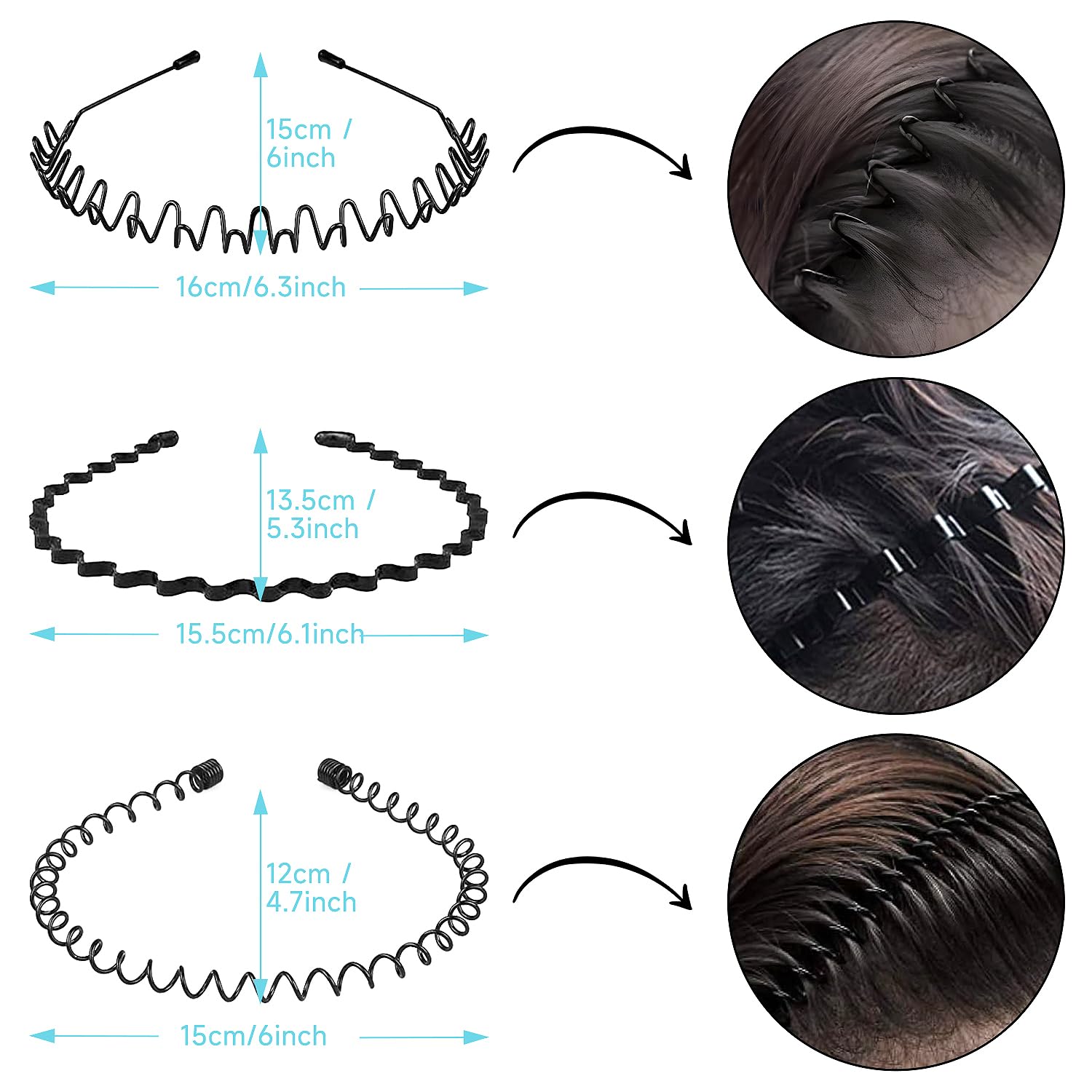OWill 10PCS Hair Bands for Men Black Hair Bands Headband, Elastic Wavy Spring Wave Hairbands - Image 2