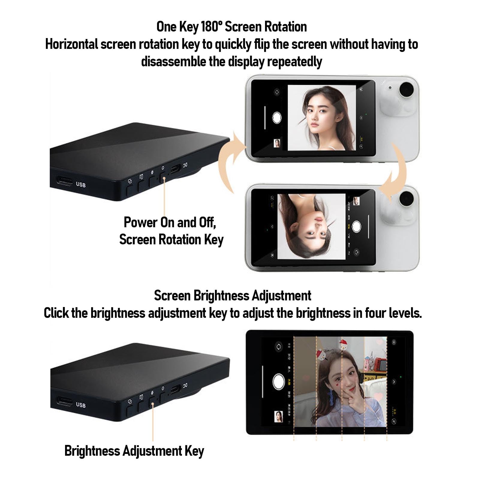 Écran Selfie Magnétique Pour Téléphone - Moniteur Caméra Arrière Sans Fil 4" - Portée 50m - Compatible IPhone/Android - Pour Vlog, TikTok, YouTube - 6