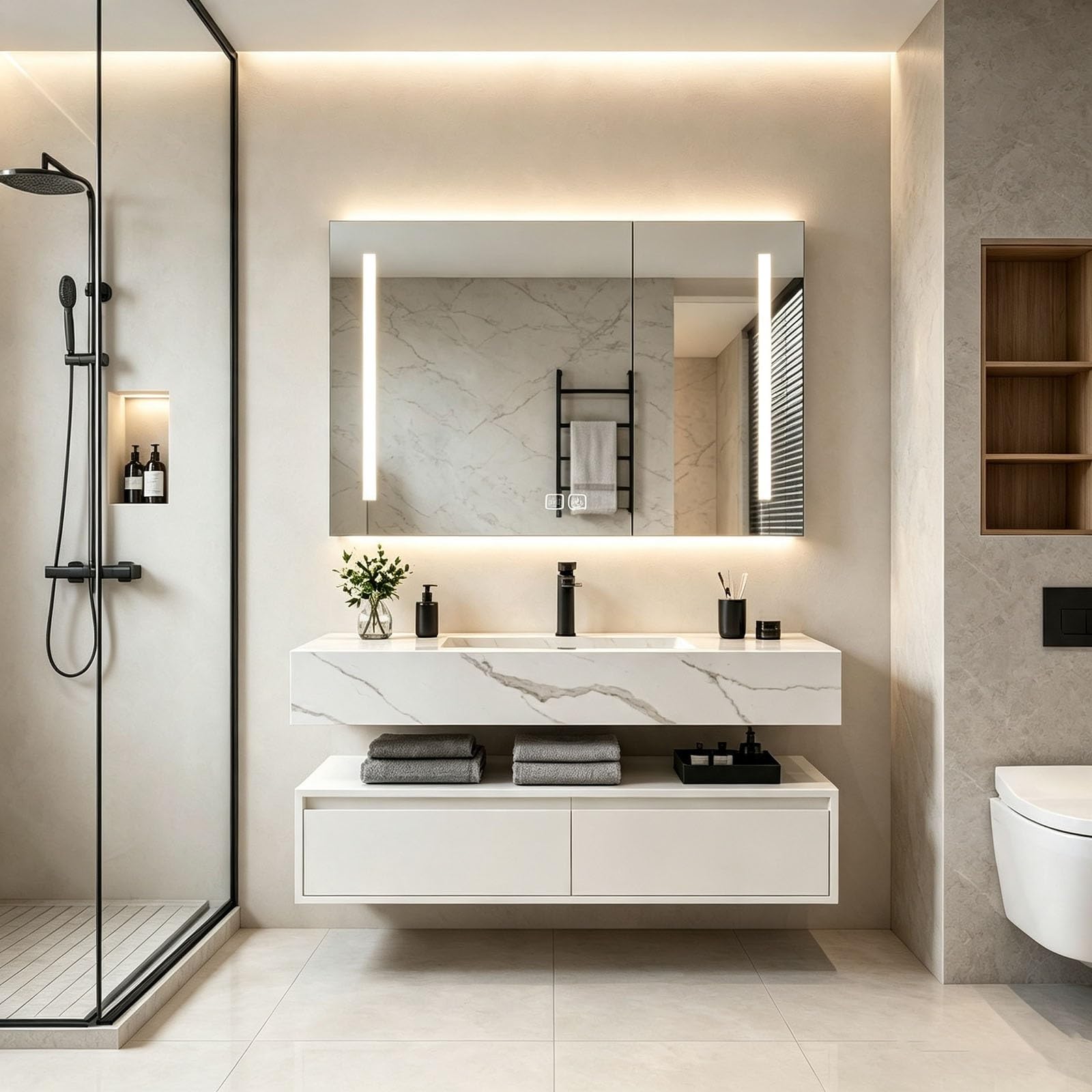 Juego de muebles de baño con lavabo y armario con espejo