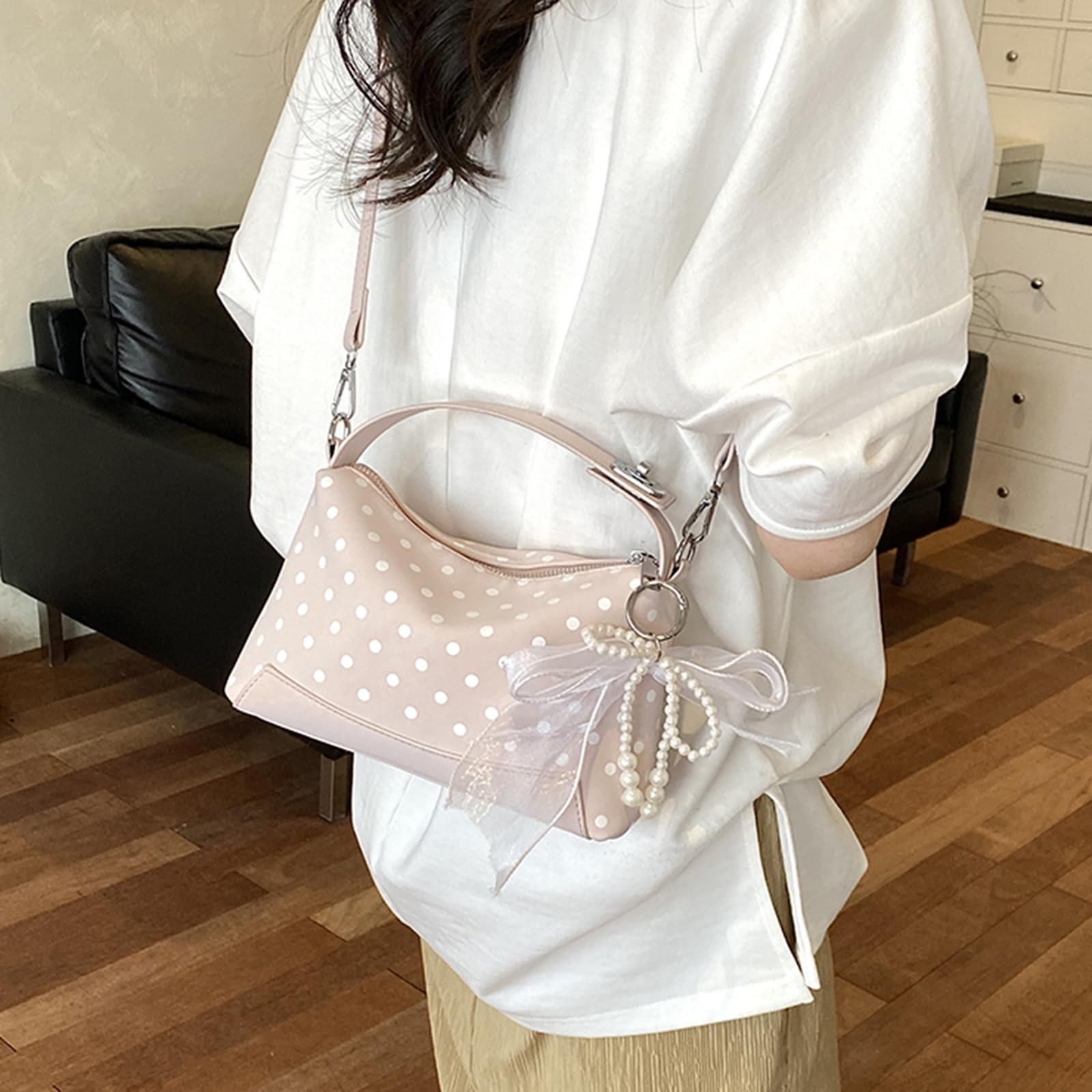 Damska torba na ramię z PU w ​​kropki Torby pod pachami o dużej | Torba na ramię Pufei 22*14*7cm Zawieszka z tkaniny PU w ​​zestawie wszechstronna torba hobo pod pachami wzór w kropki na