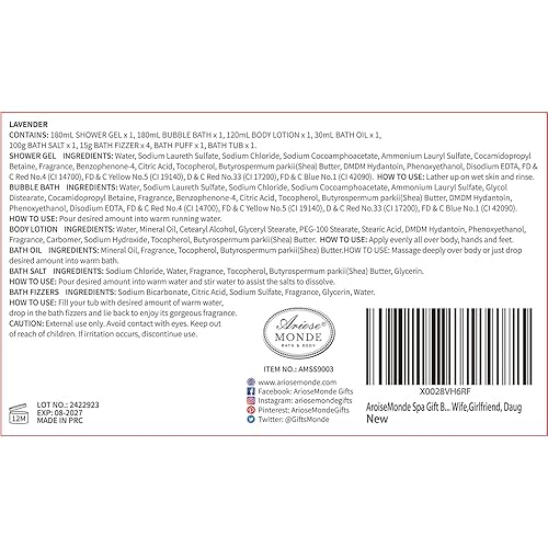 Miniatura 9 de Juego de regalo de cesta de baño y spa, juego de regalo de baño y cuerpo para mujeres, aroma de lavanda, incluye loción corporal, gel de ducha,