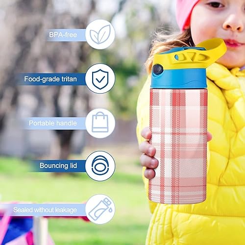 Miniatura 5 de Tartan Plaid Backdrop Travel Water Bottle Stainless Steel Sport Tumbler with Straw Reusable for Men Women