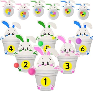 Cinrobiye Easter Bunny Toss Activity Set with Decorative Balls and Flower Pots, Spring Holiday Event Supplies for Indoor Outdoor Gatherings and Seasonal Celebrations
