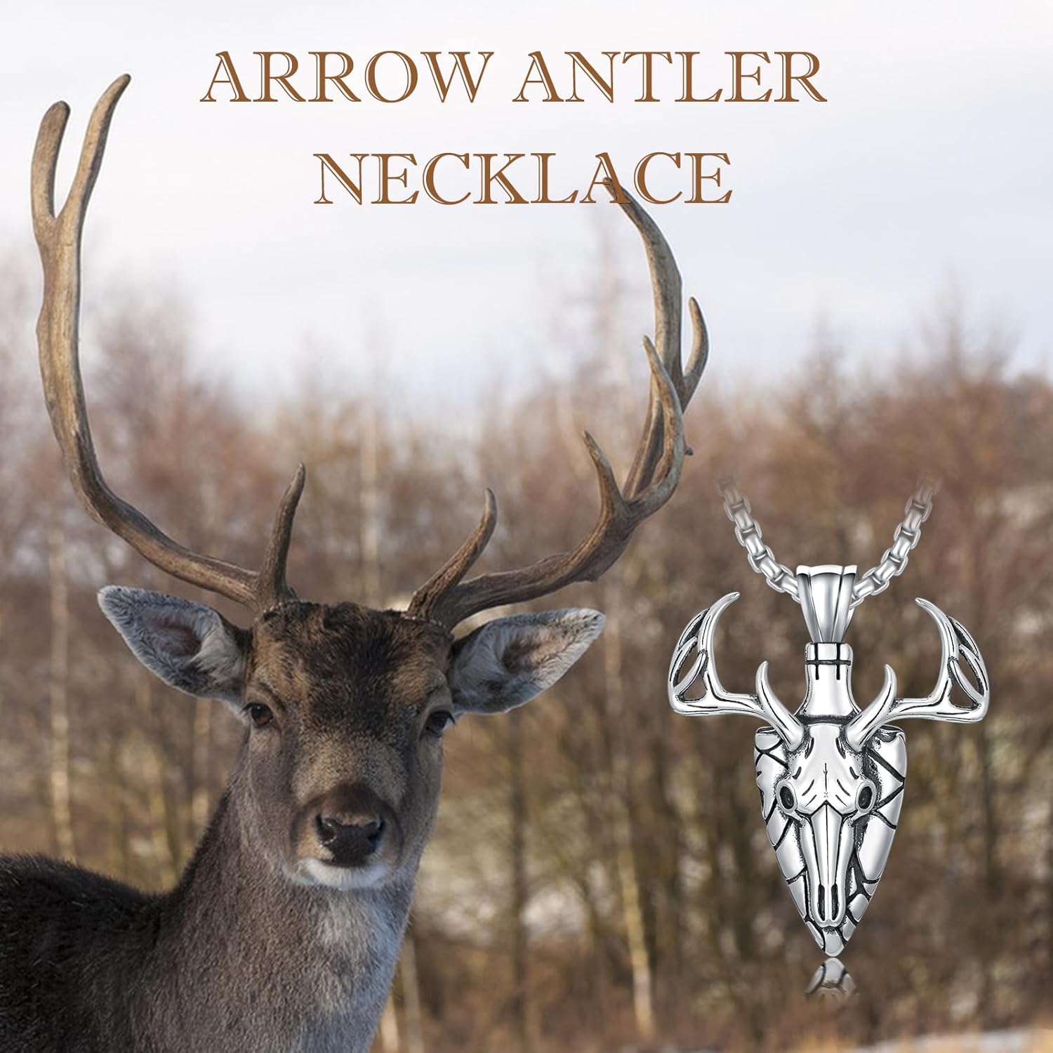 Arrowhead Necklace for Men 925 Sterling Silver Deer Pendant Necklace Hunting Necklace Deer Antler Jewelry for Birthday Christmas - Image 5