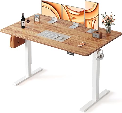 Miniatura 39 de FEZIBO Escritorio de pie, 48 × 24 pulgadas, altura eléctrica ajustable, para sentarse y ponerse de pie, escritorio de oficina para computadora con