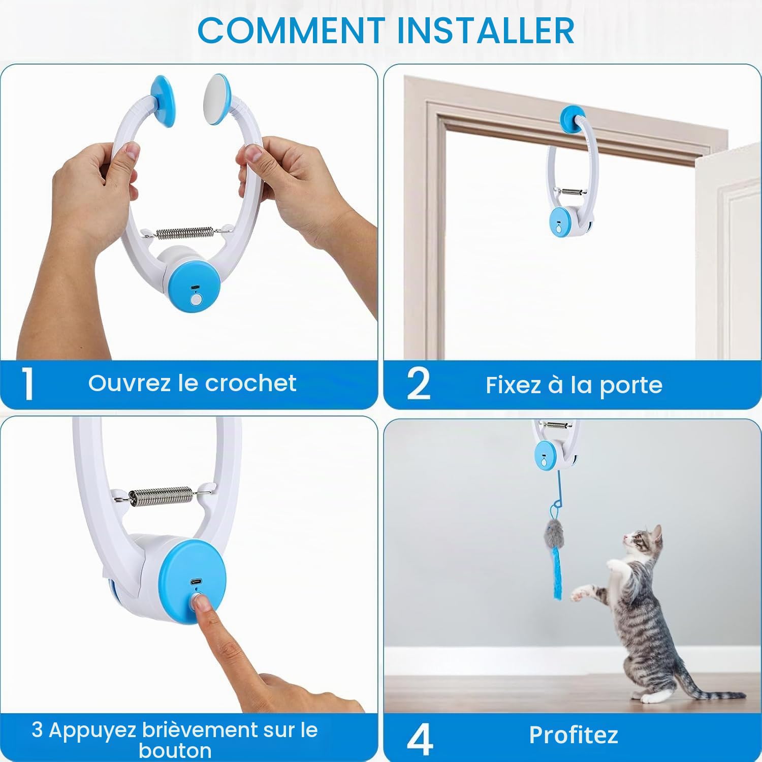 PETTOM Jouet Interactifs à Suspendre pour Chat, Jouet Chat Interieur Automatique avec Cordelette, Jouets pour Chats Suspendus aux Cadres, Jeux Chat Souris pour Jouer, Chasser et Exercer