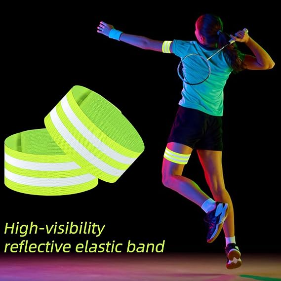 4 Pack Reflective Bands, Adjustable Reflective Running Gear Safety Reflector Tape Straps, Elastic High Visibility Arm Wrist Ankle Leg Straps for Night Running, Cycling,Walking (Green)