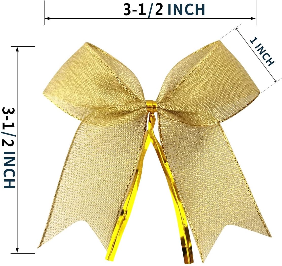 50pcs 3-1/2" Metallic Gold Bows Twist Tie Bows for Gift Wrapping with Fish Tails (Gold) - Image 3