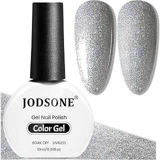 JODSONE 10ml Shiny Silver Gel Nail Polish Silver Gel Polish Glitter High Gloss Soak Off U V Nail Manicure Salon DIY at Home
