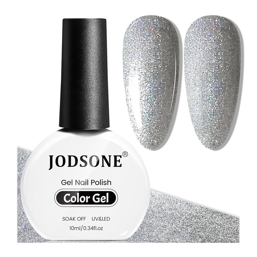 JODSONE 10ml Shiny Silver Gel Nail Polish Silver Gel Polish Glitter High Gloss Soak Off U V Nail Manicure Salon DIY at Home