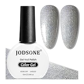 JODSONE 10ml Shiny Silver Gel Nail Polish Silver Gel Polish Glitter High Gloss Soak Off U V Nail Manicure Salon DIY at Home