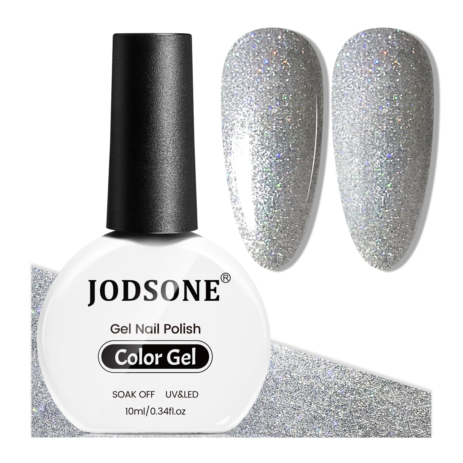 JODSONE 10 ml glänzender silberner Gel-Nagellack, silberner Gel-Lack, Glitzer, Hochglanz, einweichbar, UV-Nägel, für Nagelstudio, DIY zu Hause