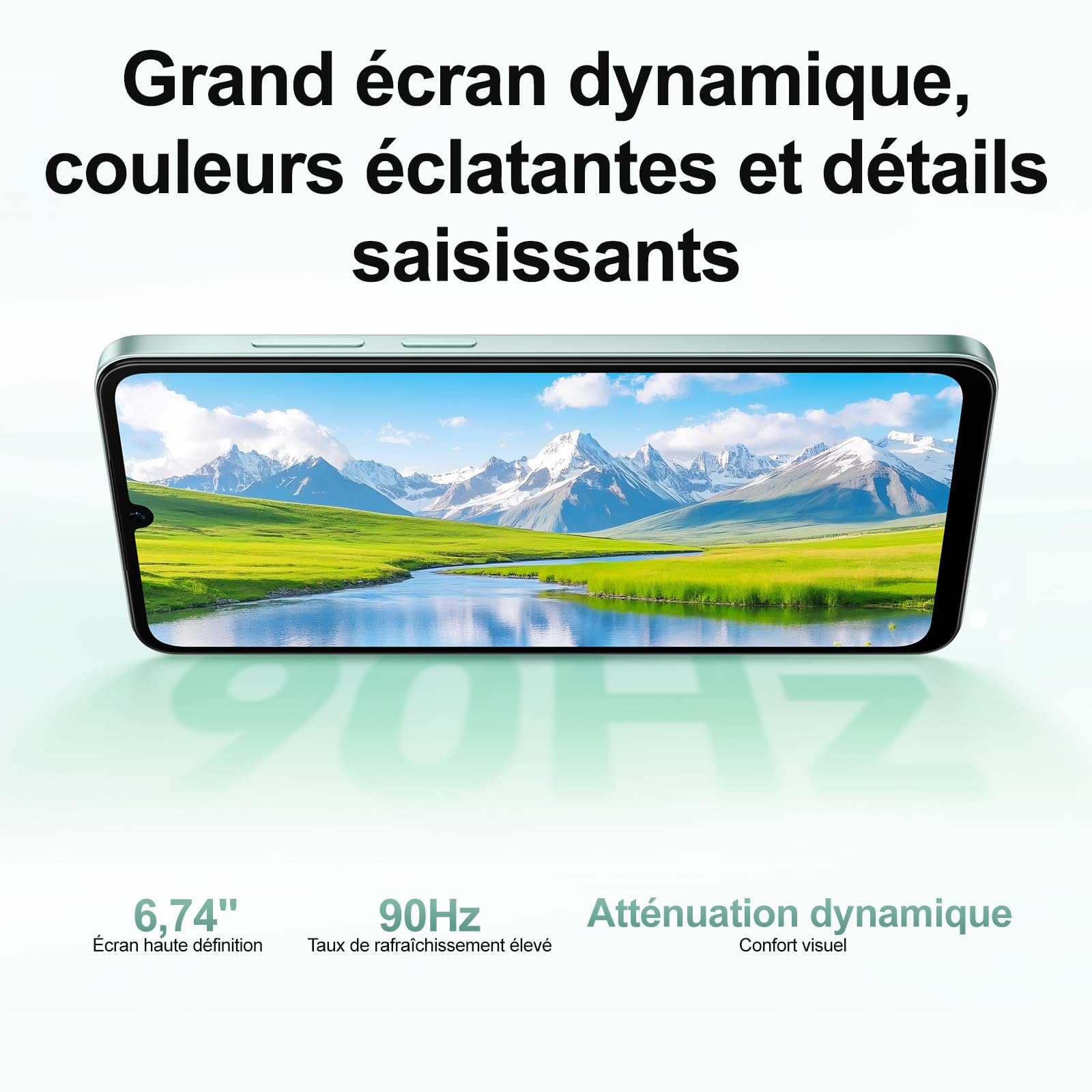 HONOR X5c Plus Smartphone, Écran Lumineux 6,74 Pouces 90Hz, Batterie 5130 mAh Longue Durée, 256GB Stockage, Double Appareil Photo 50 MP, Processeur 8 Cœurs (Ocean Cyan, 256, GB, Go, 4)