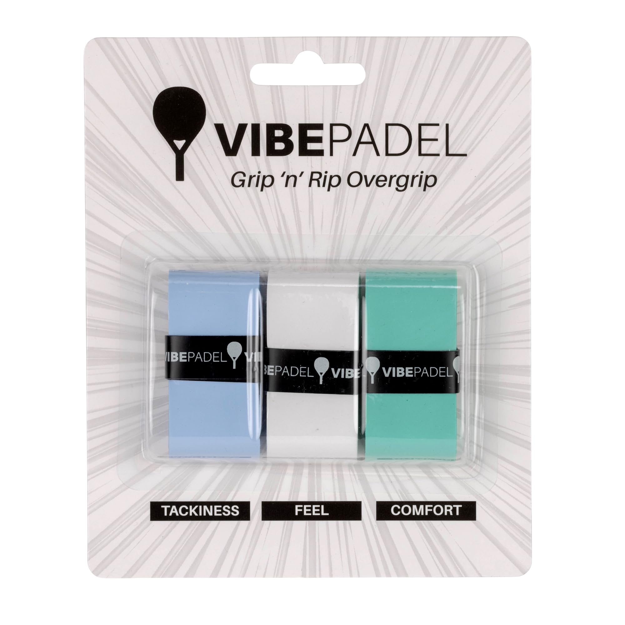 | Padel Grip for Tacky Feel | Grip 'n' Rip Padel Overgrip | Padel Racket Grip Tape | Padel, Pickleball, Squash and Badminton Racket Grip Tape | Padel Accessories and Padel Gifts | 3 Pack