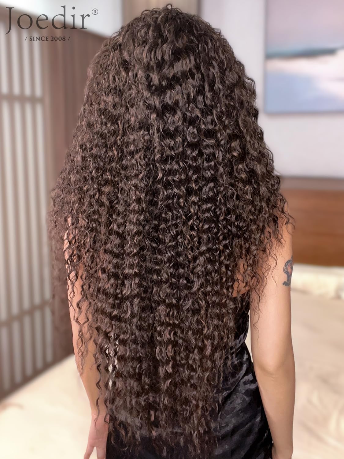 Joedir Long Deep Curly Wavy Lace Front Wig Dark Brown Synthetic Wigs for Women Glueless Lace Wig 30 Inch Middle Part Natural Looking Heat Resistant Fiber Wig for Daily Party Use - Image 4