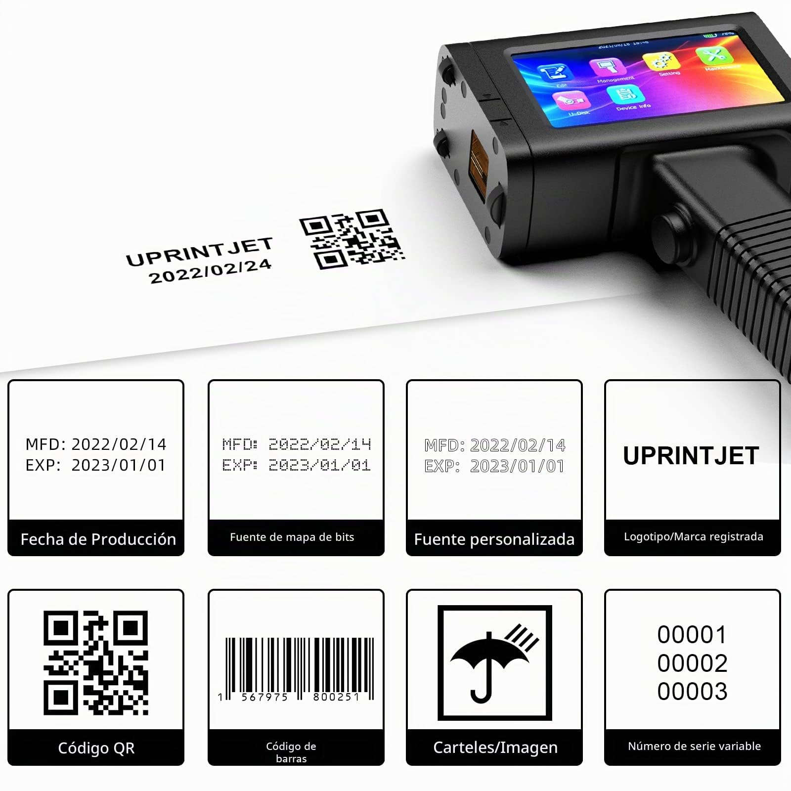 Impresora de Mano Portátil BT-HH6105B2 con Cartucho de Tinta de Secado Rápido para Logotipo