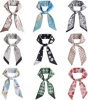 9-Pack Lightweight Fashion Scarves for Women - Polyester Blend Scarf Set, Floral/Geometric/Solid Styles, Multi-Use Accessory