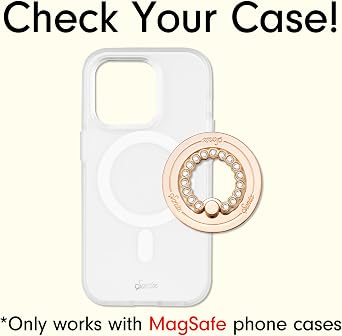 Sonix Magnetic Phone Grip and Phone Ring Holder - Compatible with MagSafe - Rotatable Kickstand and Phone Holder for iPhone 16, 15, 14, 13, 12 Series - Gold/Clear Rhinestone