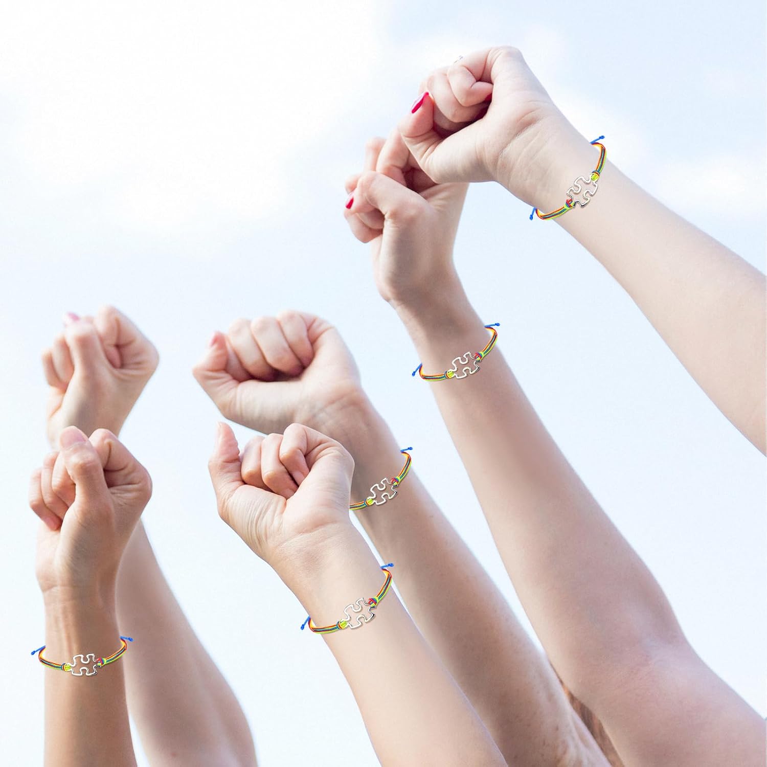 Landical 24 Pcs Autism Awareness Bracelet Braided Adjustable Colorful Autism Bracelet Puzzle Piece Stretch Charm Jewelry Men Women Jewelry Autistic Stuff for Adult Asperger Population - Image 6