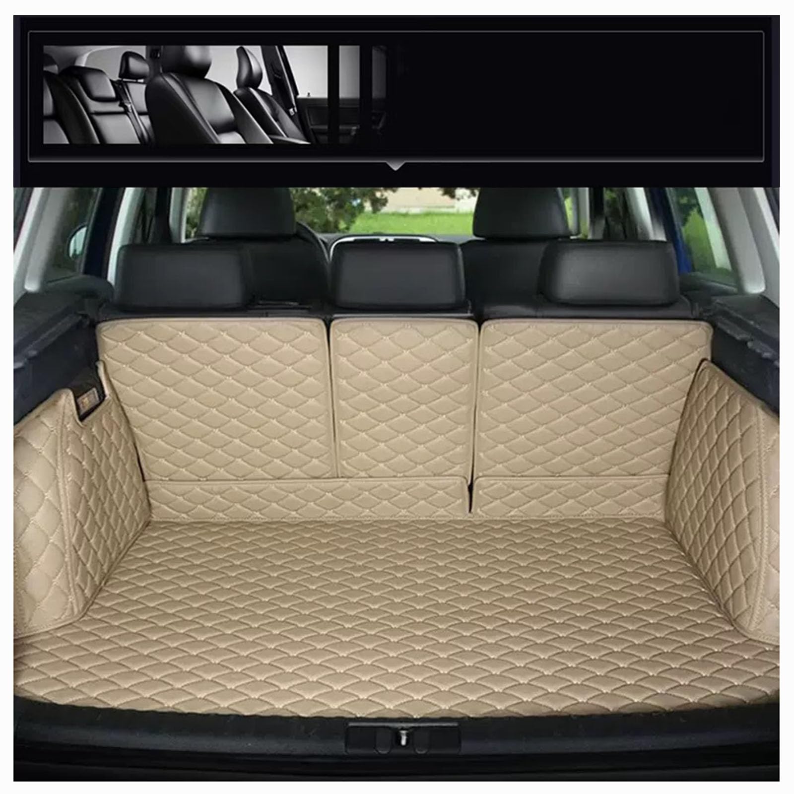 YQVDQRTXS Car Trunk Mats, for Benz GLE (5seats) 2020-2024 2025 (narrow middle backrest) Full Coverage Leather High-sided odourless and non-slip trunk protection mat car Boot Liner Mat,Beige