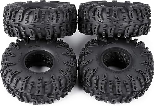 Miniatura 6 de Juego de 4 neumáticos de 1.0 pulgadas, neumáticos para terreno de barro de 2.520 x 0.945 in, de goma suave, compatibles con TRX4M AX24 Axial SCX24